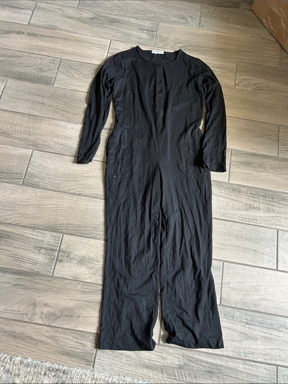 Women's Black Long Sleeve Button-Front Jumpsuit